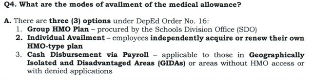 Q4. What are the modes of availment of the medical allowance?