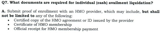 Q7. What documents are required for individual (cash) availment liquidation?