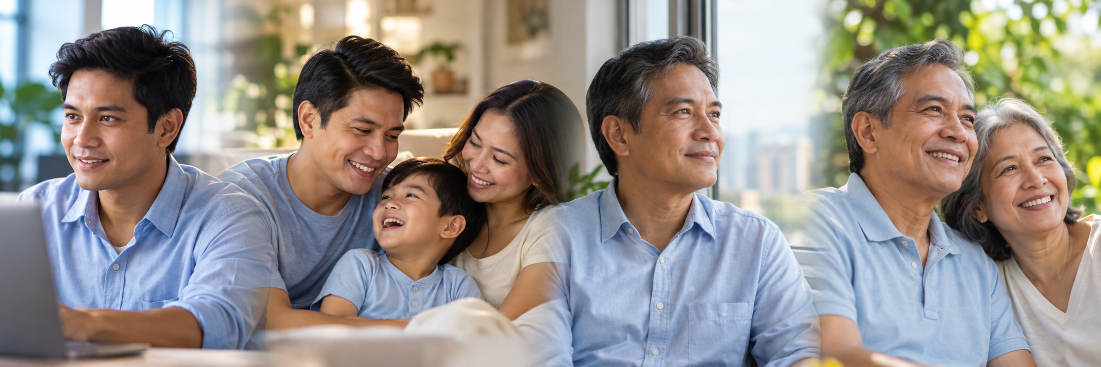 Panoramic progression through a Filipino man's working life, family years, maturity and later life.