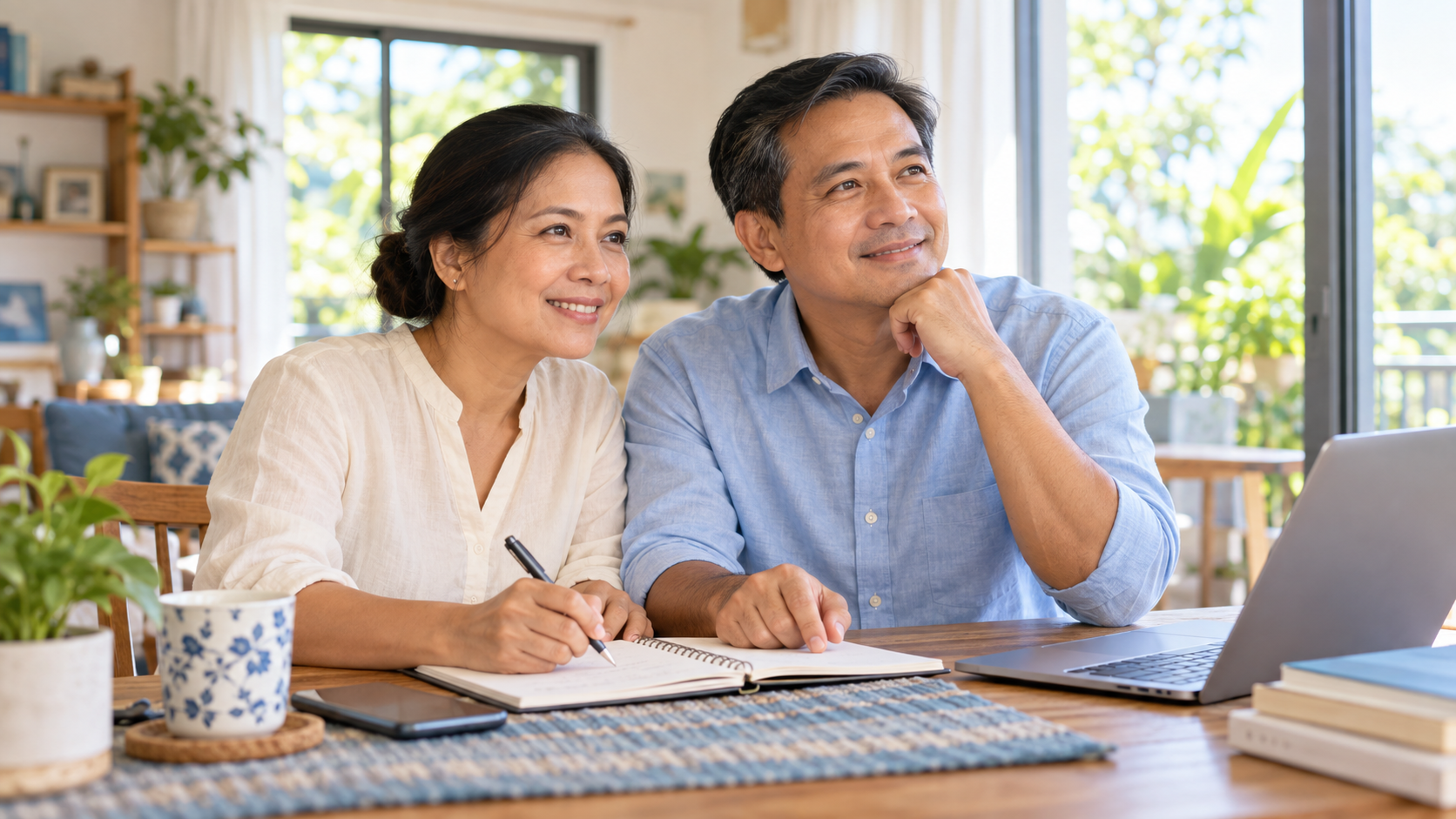 Active Filipino couple planning together